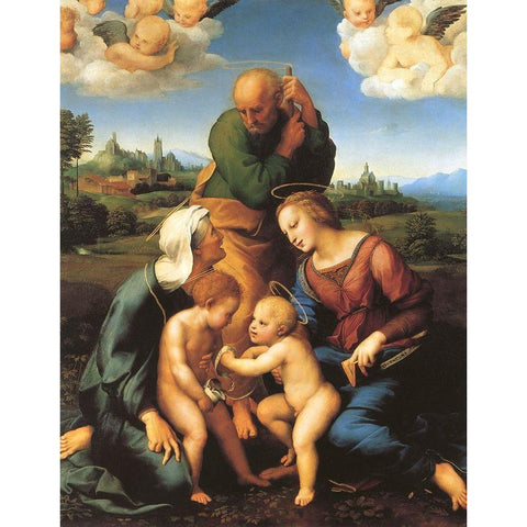 Holy Family With Saints Elizabeth And John White Modern Wood Framed Art Print by Raphael