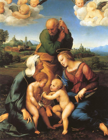 Holy Family With Saints Elizabeth And John White Modern Wood Framed Art Print with Double Matting by Raphael