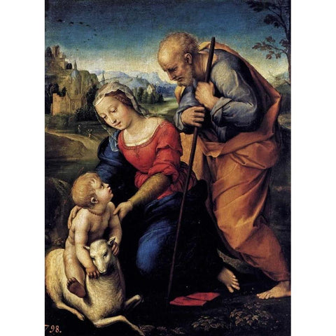 Holy Family With The Lamb White Modern Wood Framed Art Print by Raphael