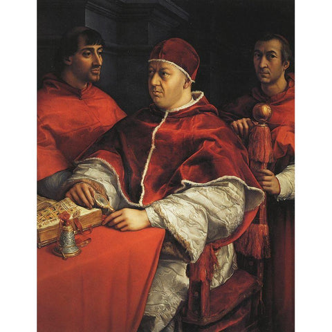 Leo X With Cardinals De Medici And De Rossi White Modern Wood Framed Art Print by Raphael