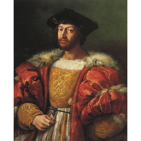 Lorenzo De Medici Black Modern Wood Framed Art Print with Double Matting by Raphael