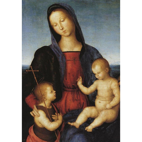 Madonna And Child With St John White Modern Wood Framed Art Print by Raphael