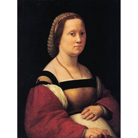 Portrait Of A Woman Gold Ornate Wood Framed Art Print with Double Matting by Raphael