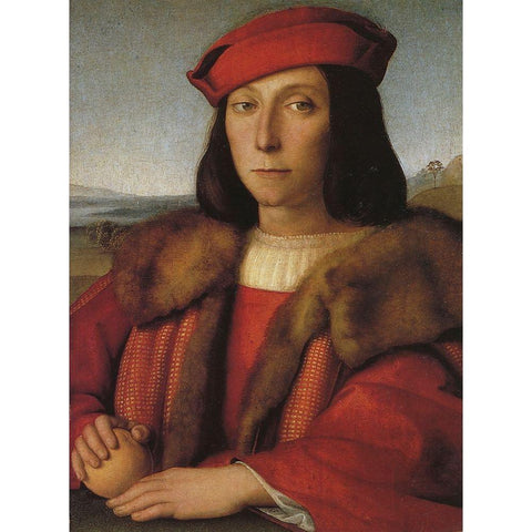 Portrait Of A Young Man 2 Black Modern Wood Framed Art Print with Double Matting by Raphael