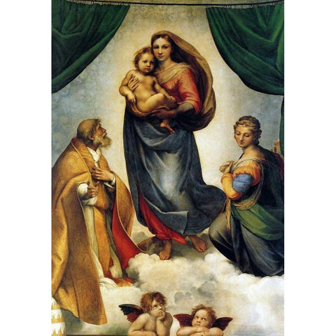 Sistine Madonna Gold Ornate Wood Framed Art Print with Double Matting by Raphael