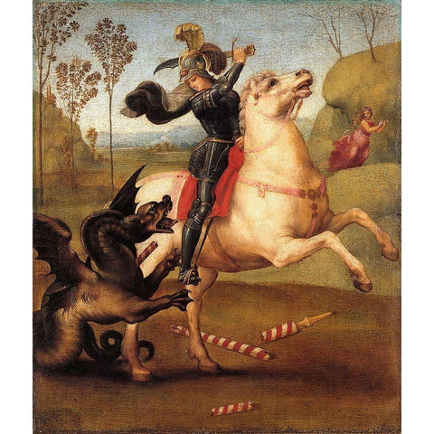 St George And The Dragon Black Modern Wood Framed Art Print with Double Matting by Raphael