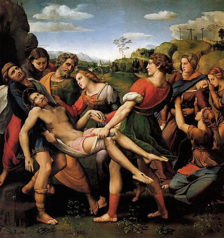 The Entombment Black Ornate Wood Framed Art Print with Double Matting by Raphael