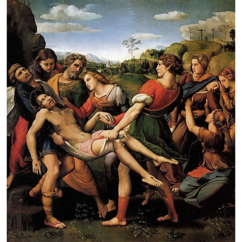 The Entombment Gold Ornate Wood Framed Art Print with Double Matting by Raphael