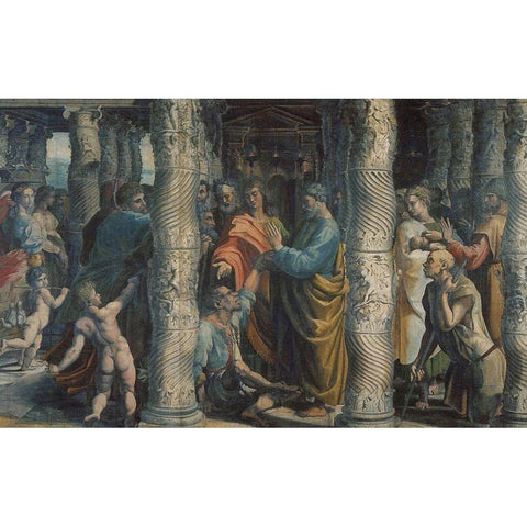 The Healing Of The Lame Man Black Modern Wood Framed Art Print with Double Matting by Raphael