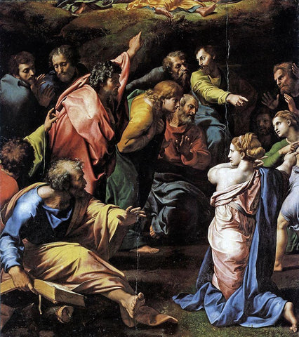 Transfiguration Detail Black Ornate Wood Framed Art Print with Double Matting by Raphael