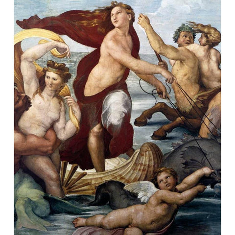 Triumph Of Galatea Detail Black Modern Wood Framed Art Print with Double Matting by Raphael