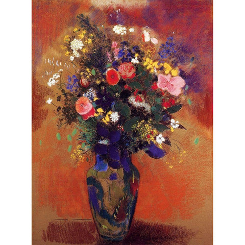 Bouquet In A Persian Vase White Modern Wood Framed Art Print by Redon, Odilon