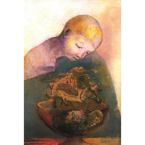 Chalice Of Becoming Gold Ornate Wood Framed Art Print with Double Matting by Redon, Odilon