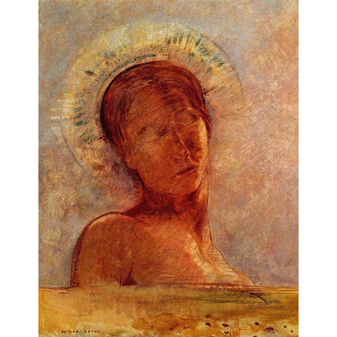 Closed Eyes - Male Gold Ornate Wood Framed Art Print with Double Matting by Redon, Odilon