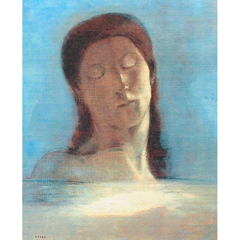 Closed Eyes - Female Gold Ornate Wood Framed Art Print with Double Matting by Redon, Odilon