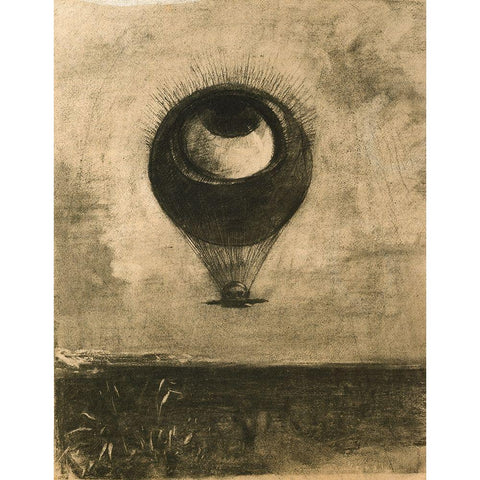 Eye Balloon Gold Ornate Wood Framed Art Print with Double Matting by Redon, Odilon