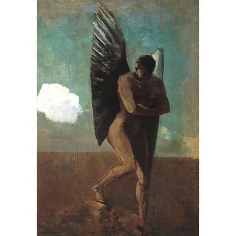 Fallen Angel Looking At A Cloud Black Modern Wood Framed Art Print with Double Matting by Redon, Odilon