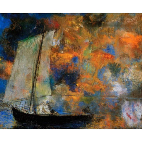 Flower Clouds Black Modern Wood Framed Art Print with Double Matting by Redon, Odilion