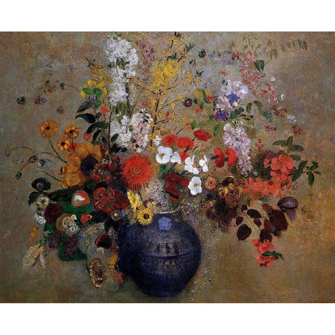Flowers Black Modern Wood Framed Art Print with Double Matting by Redon, Odilon