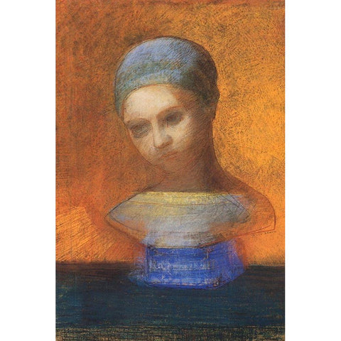 Small Bust Of A Young Girl Gold Ornate Wood Framed Art Print with Double Matting by Redon, Odilon