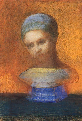 Small Bust Of A Young Girl White Modern Wood Framed Art Print with Double Matting by Redon, Odilon