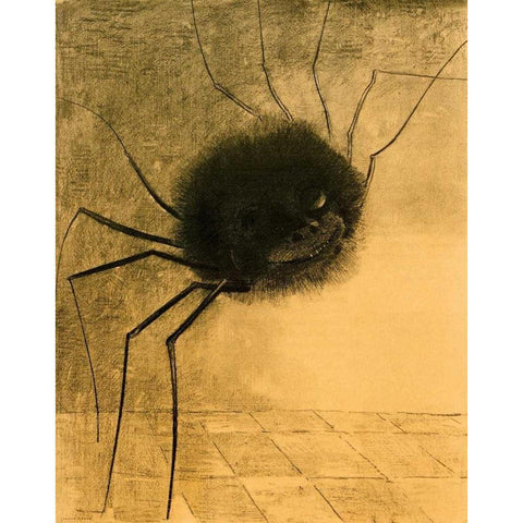 The Smiling Spider White Modern Wood Framed Art Print by Redon, Odilion