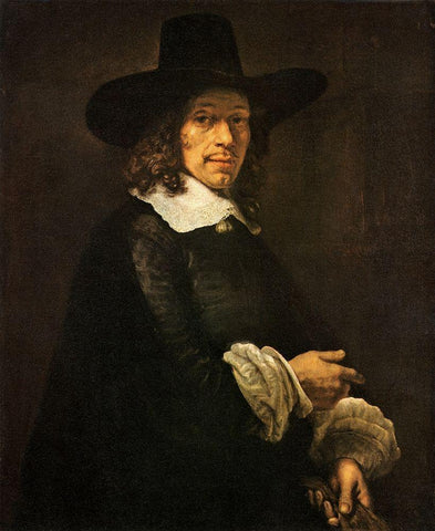 A Man Holding Gloves White Modern Wood Framed Art Print with Double Matting by Van Rijn, Rembrandt