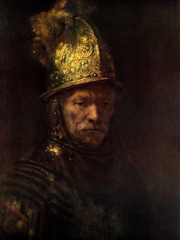 Man With Gold Helmet White Modern Wood Framed Art Print with Double Matting by Van Rijn, Rembrandt