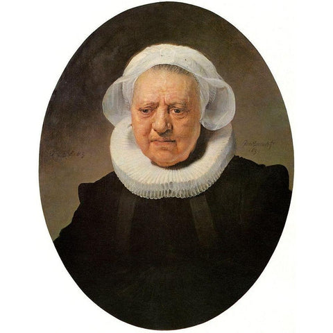 Portrait Of An 83 Year Old Woman Black Modern Wood Framed Art Print with Double Matting by Van Rijn, Rembrandt