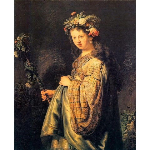 Saskia As Flora Version 2 Black Modern Wood Framed Art Print by Van Rijn, Rembrandt