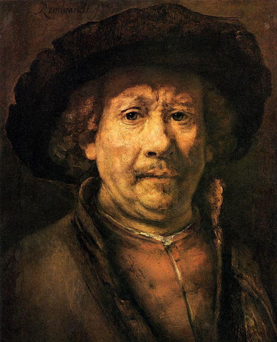 Self Portrait 7 Black Ornate Wood Framed Art Print with Double Matting by Van Rijn, Rembrandt