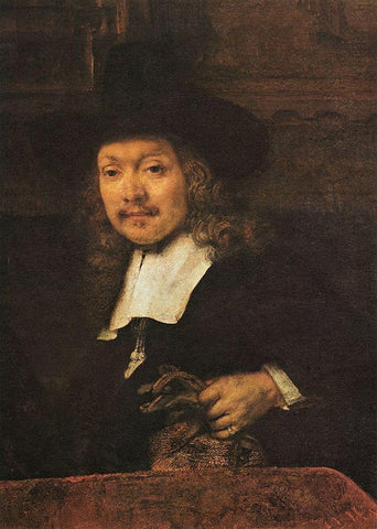 The Sampling Officials Of The Drapers Guild Detail White Modern Wood Framed Art Print with Double Matting by Van Rijn, Rembrandt