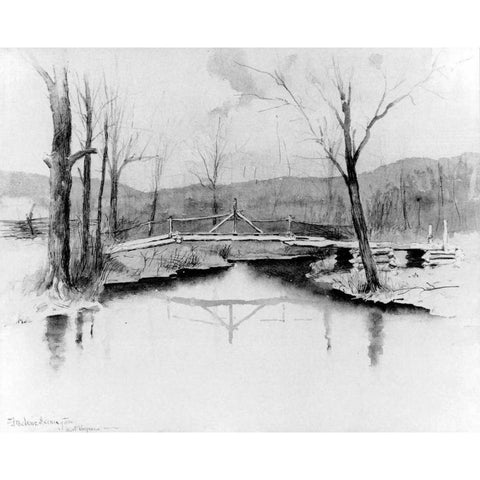 A Foot Bridge West Virginia Black Modern Wood Framed Art Print by Remington, Frederic