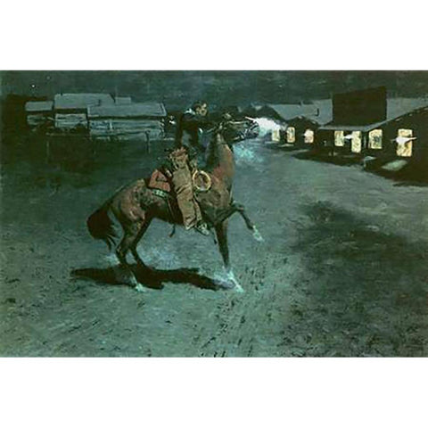 An Argument With The Town Marshal Black Modern Wood Framed Art Print by Remington, Frederic