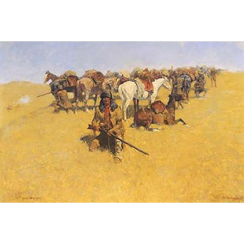 An Old Time Plains Fight Black Modern Wood Framed Art Print by Remington, Frederic