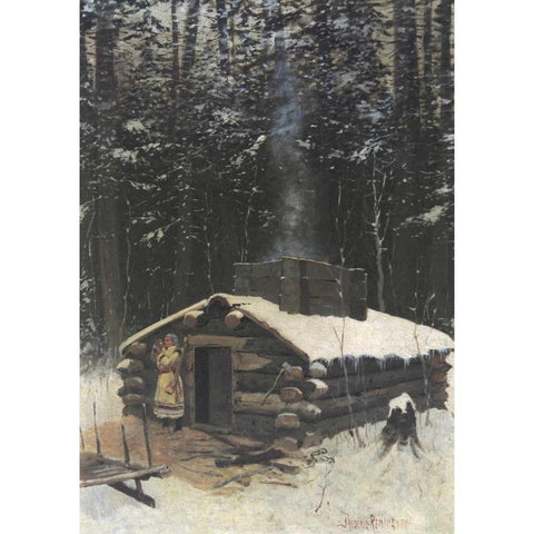 Antoines Cabin White Modern Wood Framed Art Print by Remington, Frederic