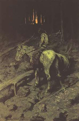 Apache Fire Signal White Modern Wood Framed Art Print with Double Matting by Remington, Frederic