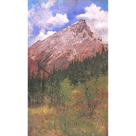 Banff Cascade Mountain Black Modern Wood Framed Art Print with Double Matting by Remington, Frederic