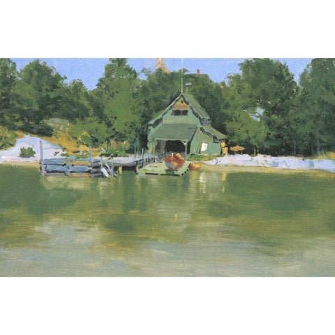 Boat House At Ingleneuk Black Modern Wood Framed Art Print by Remington, Frederic