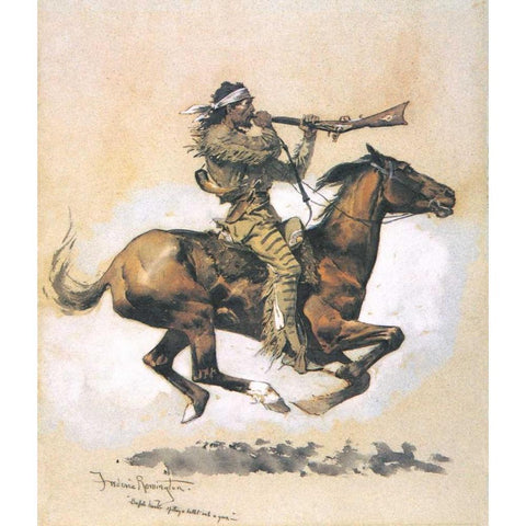 Buffalo Hunter Spitting A Bullet Into A Gun Black Modern Wood Framed Art Print with Double Matting by Remington, Frederic