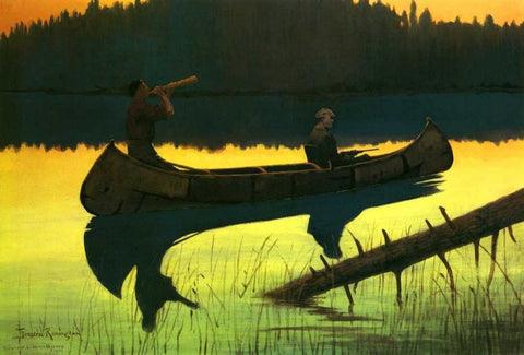 Calling The Moose White Modern Wood Framed Art Print with Double Matting by Remington, Frederic