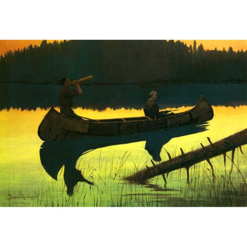 Calling The Moose Gold Ornate Wood Framed Art Print with Double Matting by Remington, Frederic