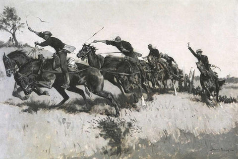 Capt Grimess Battery Going Up El Paso Hi Il White Modern Wood Framed Art Print with Double Matting by Remington, Frederic
