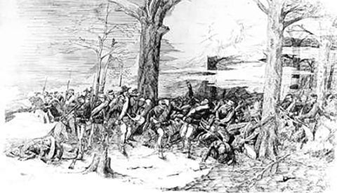Civil War Battle Scene White Modern Wood Framed Art Print with Double Matting by Remington, Frederic