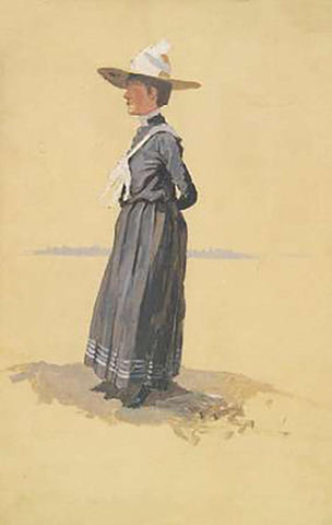 Eva White Modern Wood Framed Art Print with Double Matting by Remington, Frederic