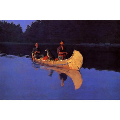 Evening On A Canadian Lake Gold Ornate Wood Framed Art Print with Double Matting by Remington, Frederic