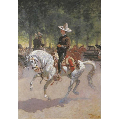 Gentleman Rider On The Paseo De La Reforma Black Modern Wood Framed Art Print with Double Matting by Remington, Frederic