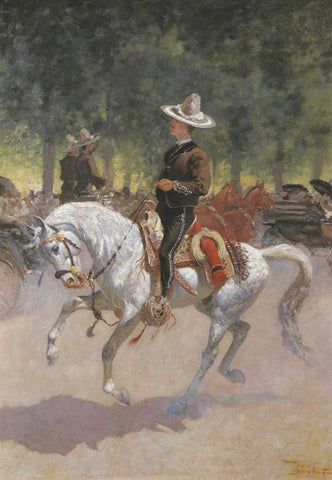 Gentleman Rider On The Paseo De La Reforma White Modern Wood Framed Art Print with Double Matting by Remington, Frederic