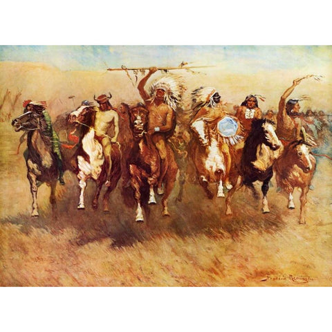 Return Of A Blackfoot War Party White Modern Wood Framed Art Print by Remington, Frederic