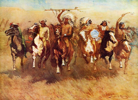 Return Of A Blackfoot War Party White Modern Wood Framed Art Print with Double Matting by Remington, Frederic